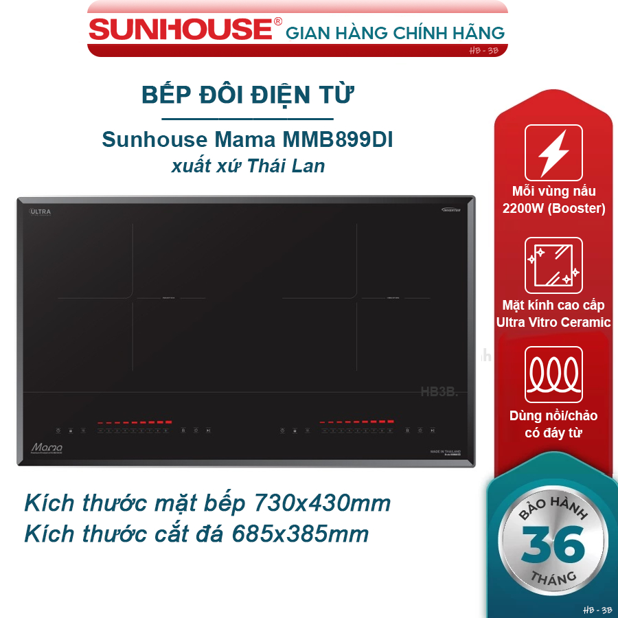 Bếp điện từ đôi Sunhouse Mama MMB899DI made in THÁI LAN - Bảo hành 3 năm tận nơi