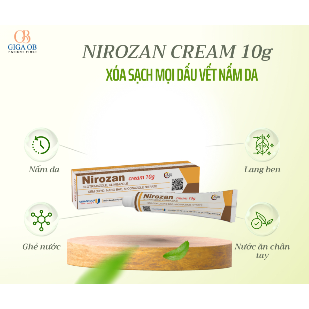 Nirozan cream bôi nấm ngoài da, lang ben tuýp 10g GIGA GERMANY