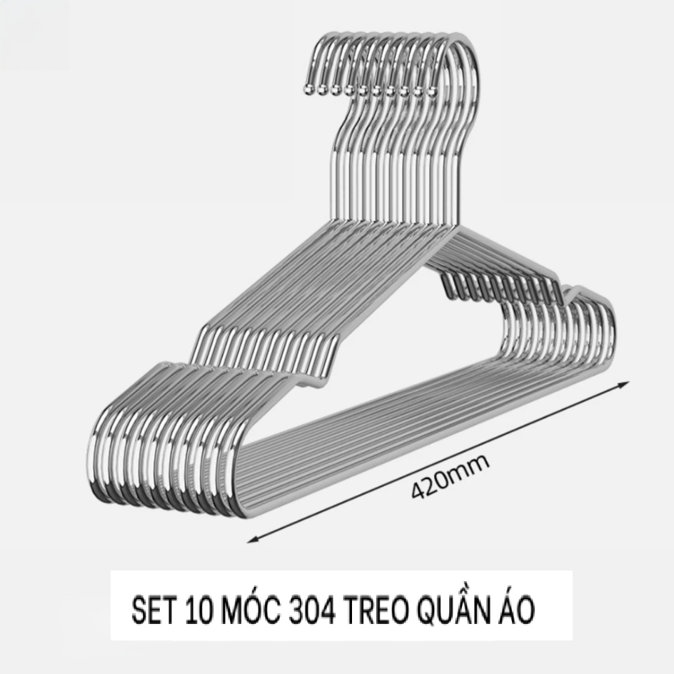 Móc Treo Quần Áo Người Lớn Inox 304 Chống Gỉ Sét, Dài 42cm, Độ Dày 3mm, Đầu Bo Tròn Chống Trượt