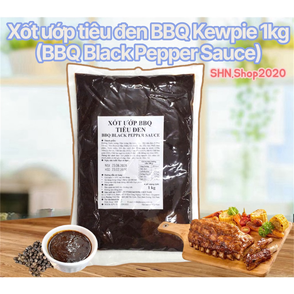 [NEW] Xốt Tiêu Đen BBQ Kewpie 1kg (BBQ Black Pepper Sauce) dùng ướp thịt, cá, xốt chấm siêu ngon
