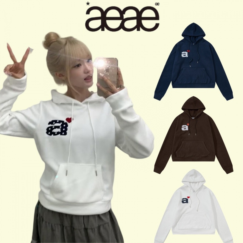 Korean niche fashion brand AEAE letter hat T fleece pullover hooded top slim fit Korean hoodie for w