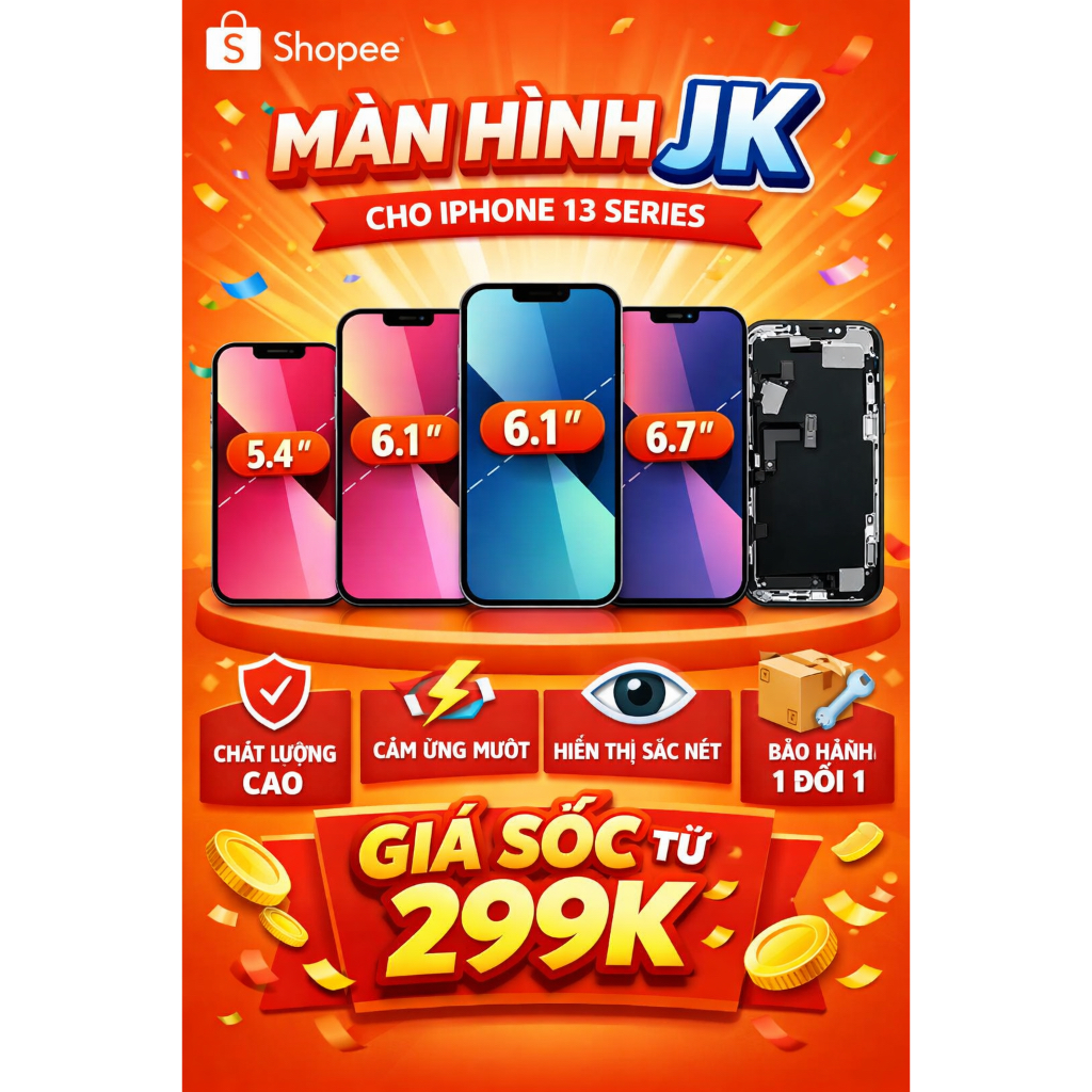 Màn hình JK danh cho iPhone 13 series, 13, 13pro, 13promax và màn LCD, cảm ứng mượt, bảo hành dài hạ