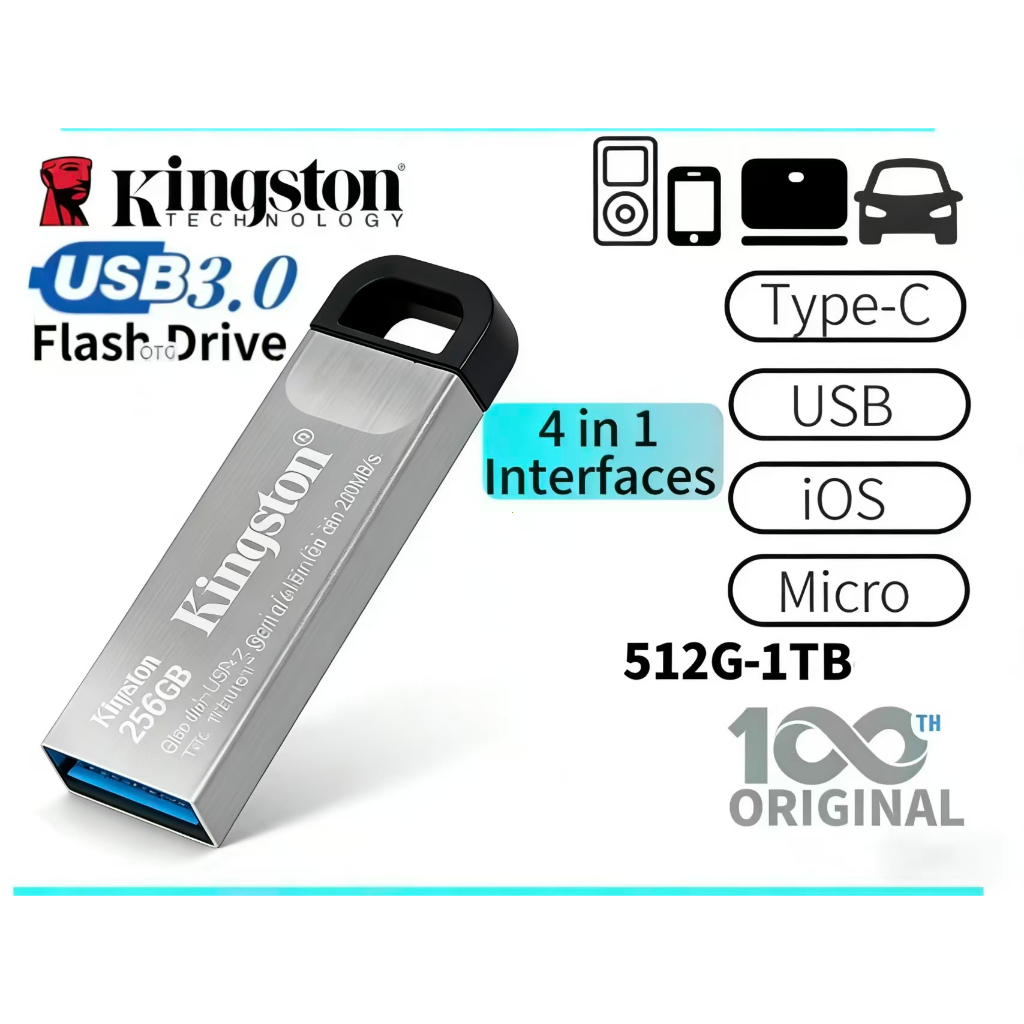Waterproof Kingston 2IN1 OTG Flash Drive Type-C Smart Phone PenDrive For PC/Android/iPhone 15/16