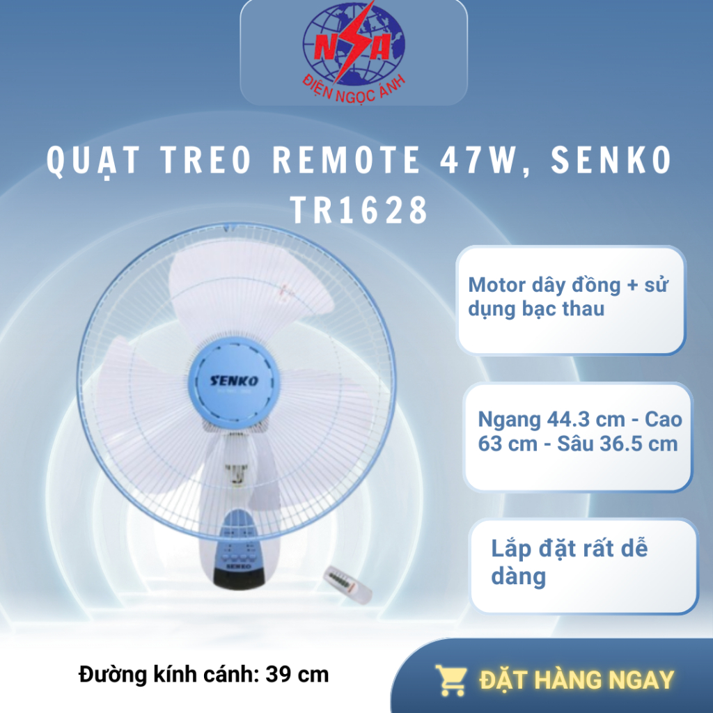 QUẠT TREO REMOTE 47W - SENKO TR1628 (Màu ngẫu nhiên)