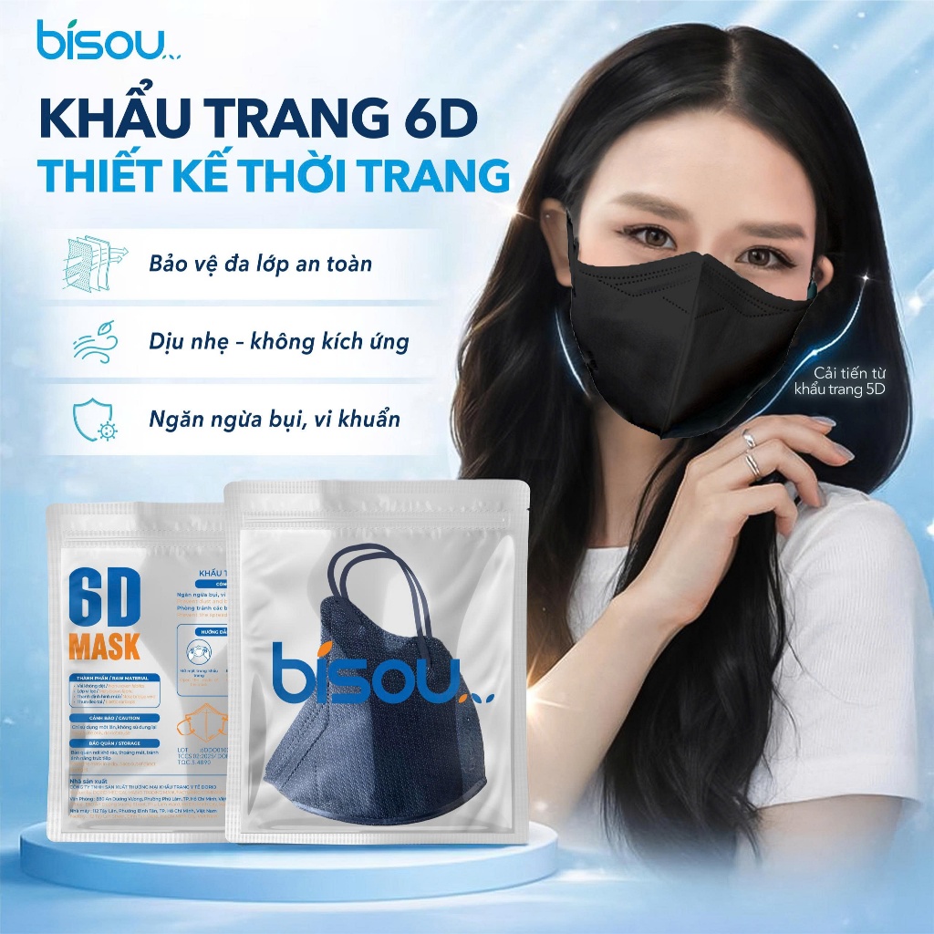Combo 10 túi khẩu trang cao cấp 6D hiệu BISOU