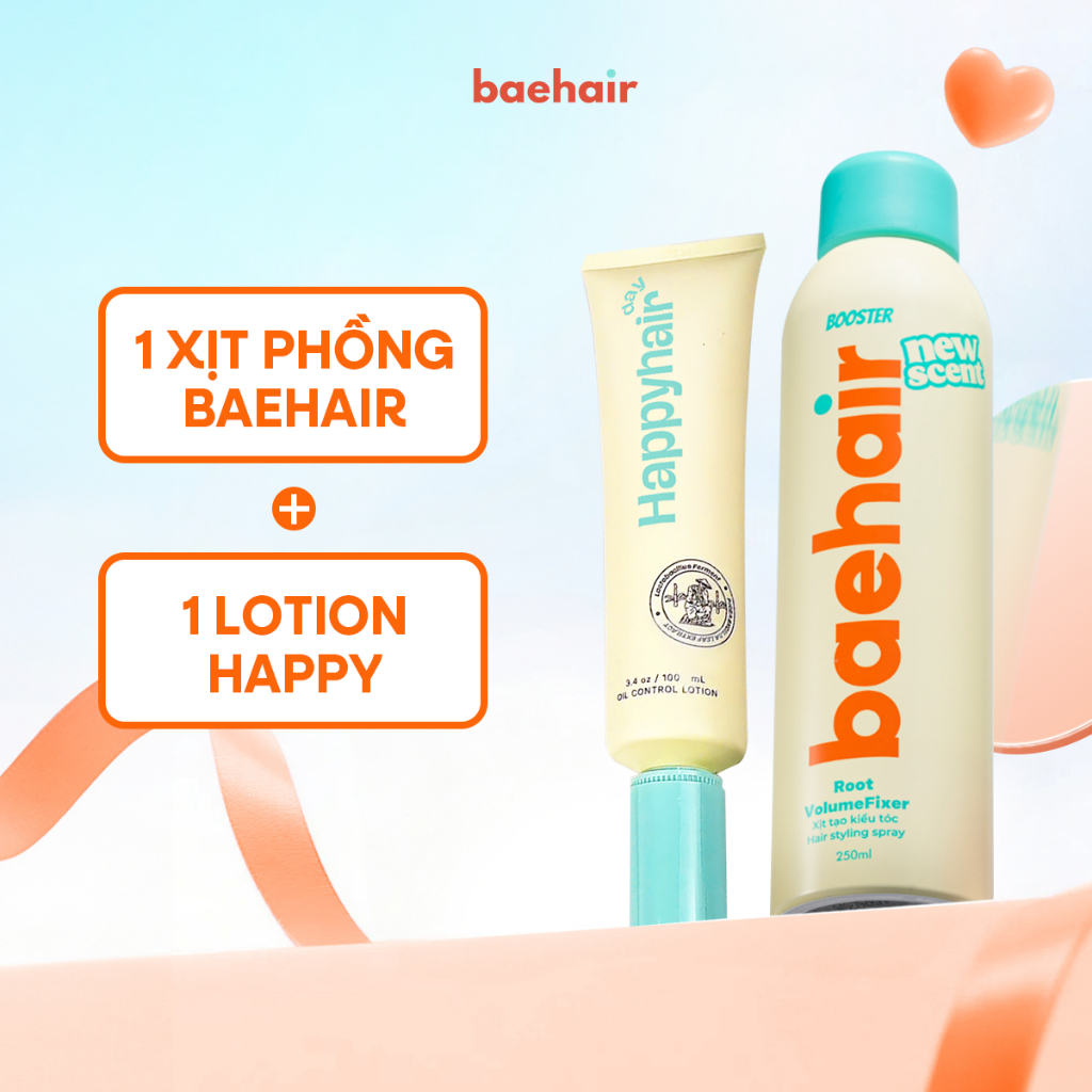 Combo gồm Lotion kiềm dầu bết tóc HAPPYHAIR day 100ml & Xịt phồng, tạo kiểu tóc BAEHAIR booster 250m