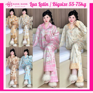  Đồ ngủ nữ bigsize 55-75kg pijama dài tay dài lụa latin mịn mát 75DD02 đồ bộ nữ đồ mặc nhà dễ thương sang chảnh cao cấp 