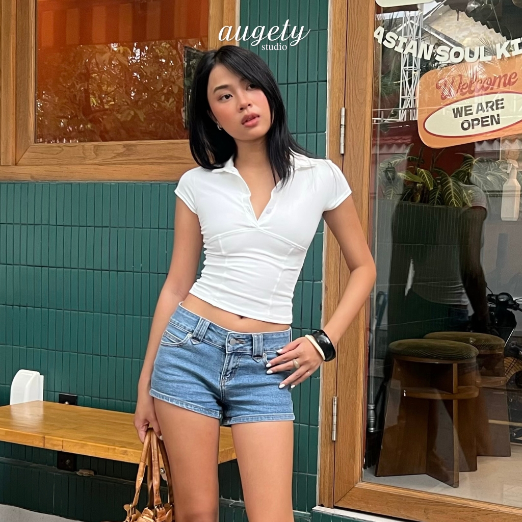 Áo Thun Polo Ôm Body Có Nút Augety Studio LETTIE TOP