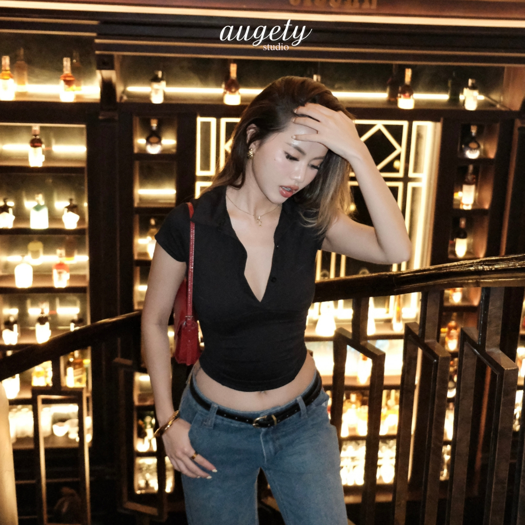 Áo Thun Polo Ôm Body Có Nút Augety Studio LETTIE TOP | BigBuy360 - bigbuy360.vn