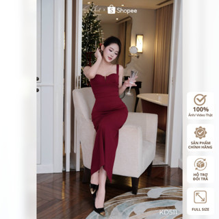  Đầm dài Khiết Style tone đỏ đô dáng ôm body dài phong cách dự tiệc sang chảnh KD511 