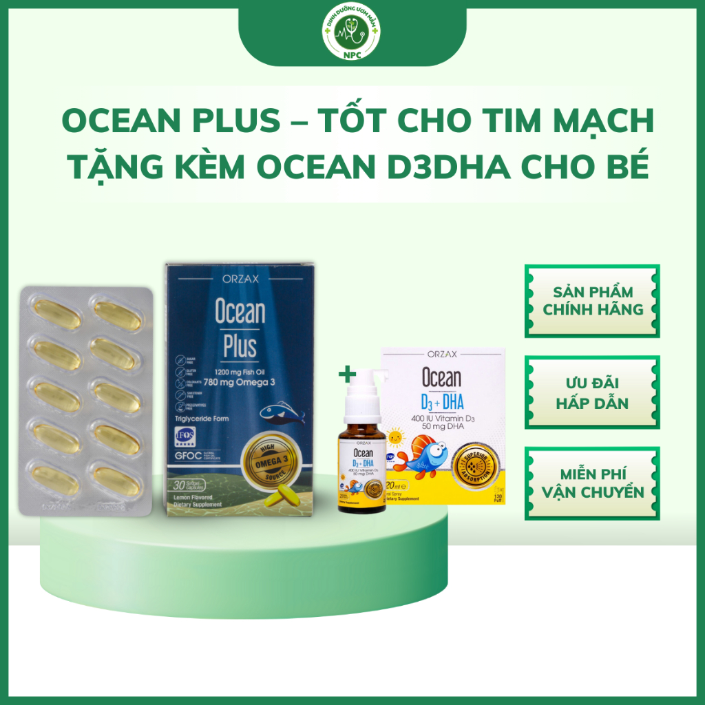 Mua 1H tặng 1H Ocean D3DHA - Viên Uống Ocean Plus - Dầu Cá Giúp Bổ Mắt, Tốt Cho Tim Mạch & Trí Não, 