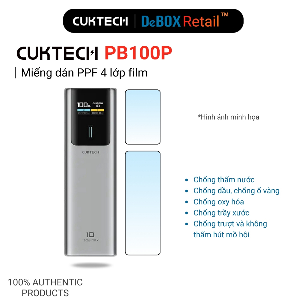 Miếng dán film PPF 4 lớp dành cho Sạc Dự Phòng CUKTECH 10 PB100P chống trầy xước, chống trượt, chống