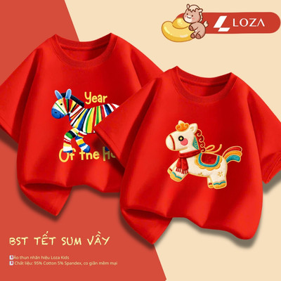 Áo thun bé gái, bé trai  in hình chú Ngựa size  từ 15-40kg - Áo phông trẻ em Loza Kids- Mã AT035