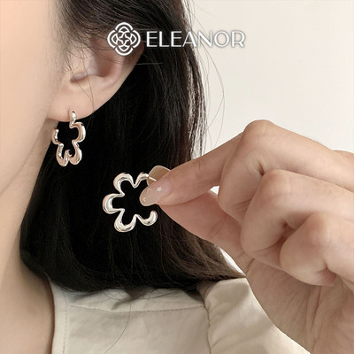 Bông tai nữ chuôi bạc 925 Eleanor Accessories gợn sóng viền trơn phụ kiện trang sức khuyên tai 11152