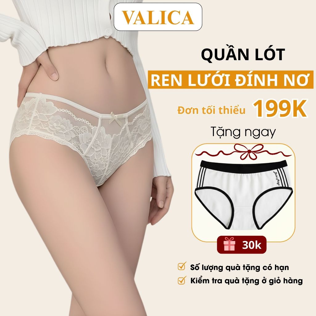 Quần Lót Quần Trong Nữ Lụa Satin Mịn Màng Ren Lưới Đính Nơ Co Giãn Mỏng Nhẹ Thoáng Mát VALICA L8809