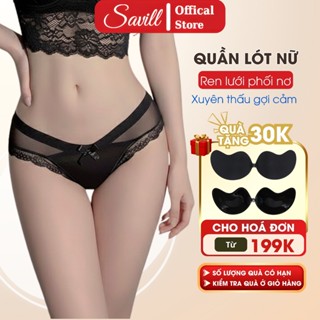  Quần lót nữ ren phối lụa mềm mại thoáng khí Quần chip nữ cạp vừa đính nơ quyến rũ SAVILL L8136 