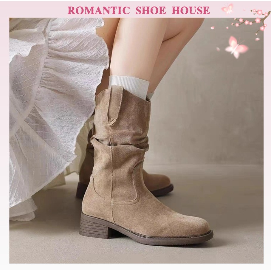 🔥Còn hàng🔥Bot nữ cổ cao 3p Boot da lộn Chiều cao gót 3CM vải chất lượng cao