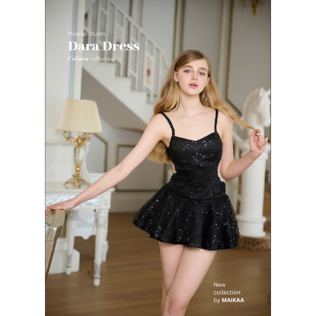 Maikaa Studio - Đầm 2 dây kim sa đen cut eo - Dara Dress
