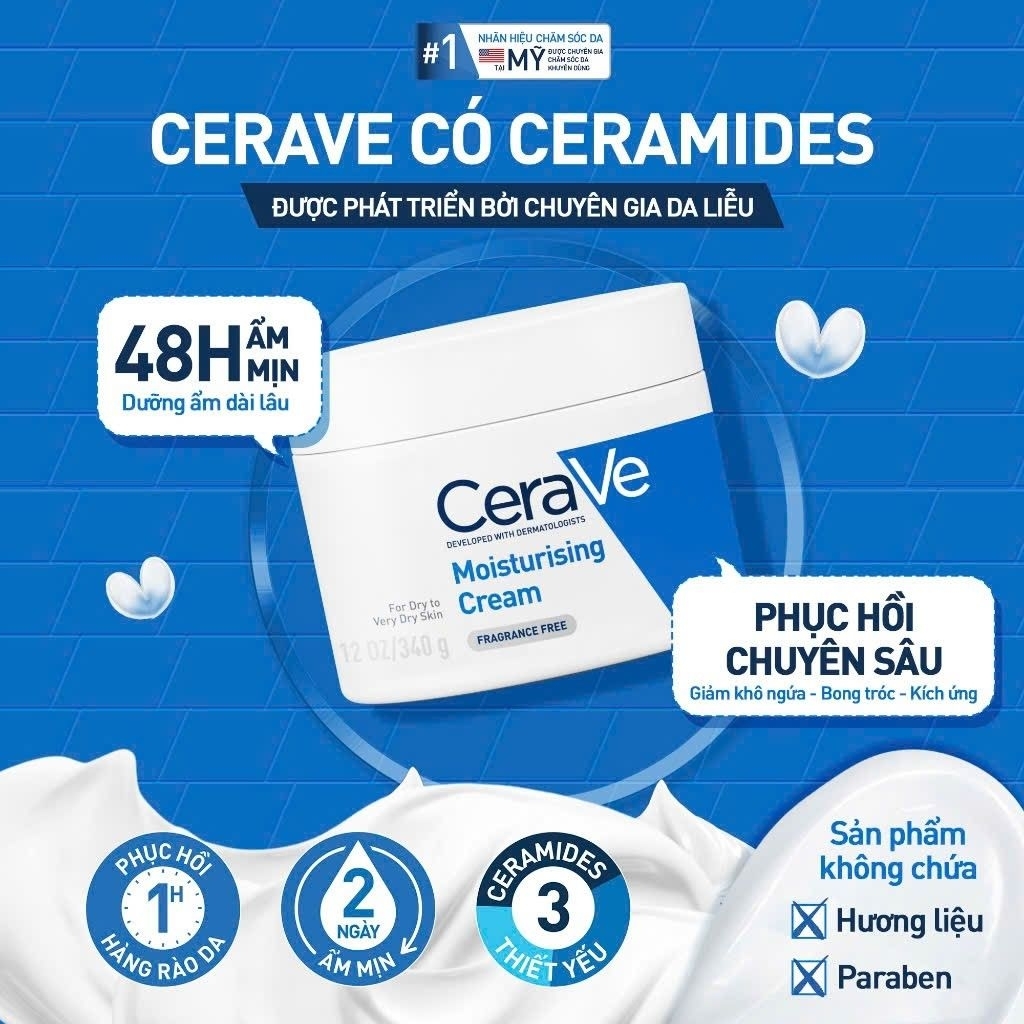 Kem Dưỡng Ẩm CeraVe 304g Dành Cho Da Khô Kem Dưỡng Ẩm Chuyên Sâu CeraVe Moisturizing Cream Miễn Phí 