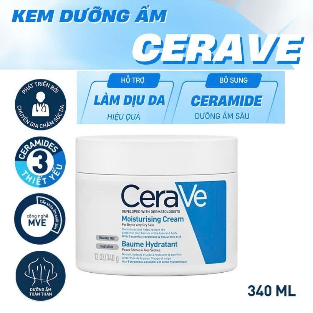 Kem Dưỡng Ẩm CeraVe 454g Dành Cho Da Khô Kem Dưỡng Ẩm Chuyên Sâu CeraVe Moisturizing Cream Miễn Phí 