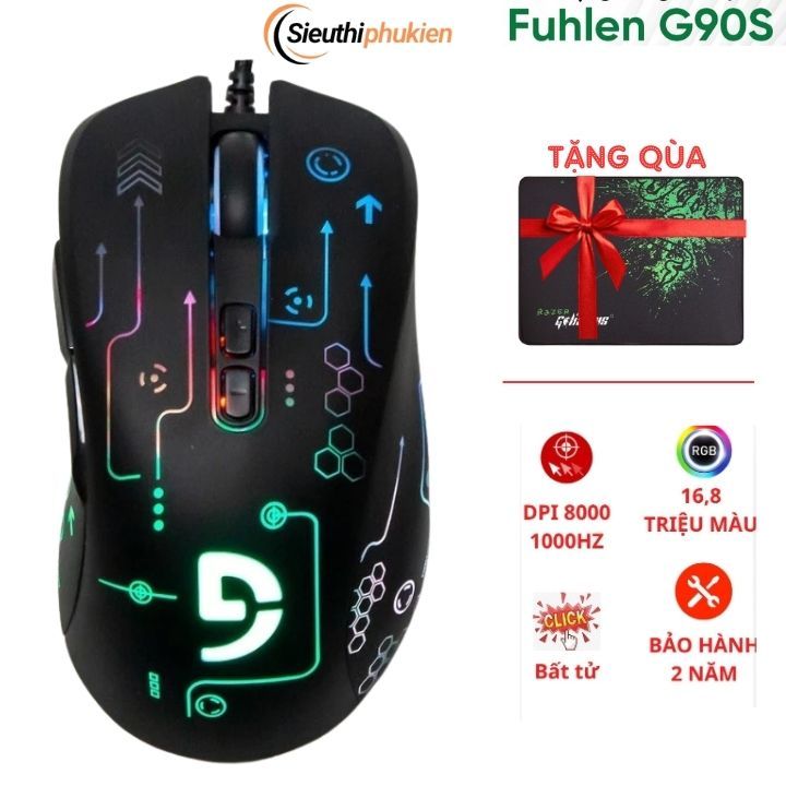 Chuột có dây gaming Fuhlen G90S pro 8000dpi / Click nam châm bất tử - chính hãng - BH 2 năm