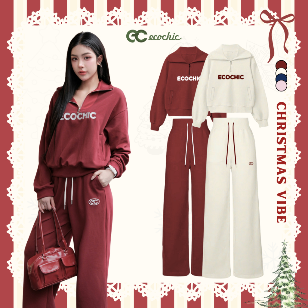 Set Bộ ECOCHIC COSMO SET Áo Cổ Halfzip Logo Thêu Chất Liệu Vải Sợi Xaomi Cao Cấp Chính Hãng B183