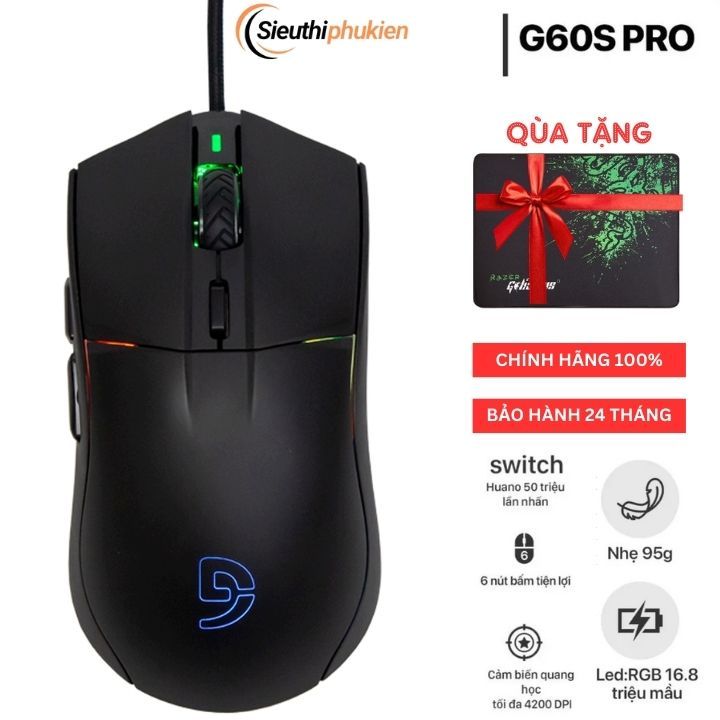Chuột game Fuhlen G60S Pro led RGB ̣(6 nút chức năng, 4200DPI, 50 triệu lượt nhấn) - BH 2 năm