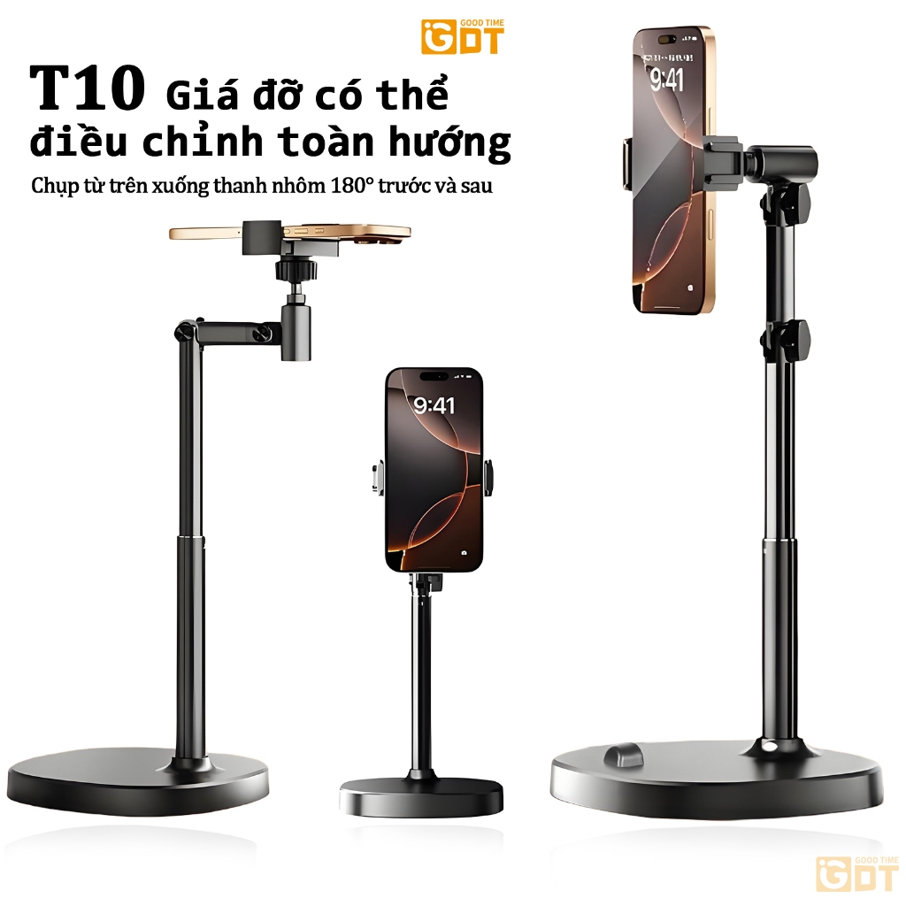 Giá đỡ điện thoại để bàn T10-Giá đỡ để bàn hỗ trợ quay 360° tùy chỉnh cao…