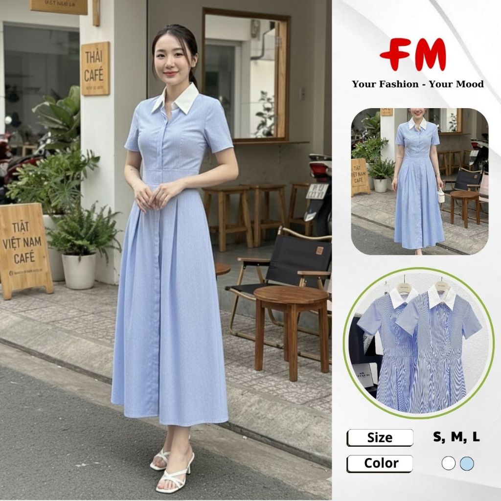Váy Đầm Chữ A Nữ FMSTYLE Xếp Ly Cổ Bẻ Phong Cách Công Sở Thanh Lịch 25020780