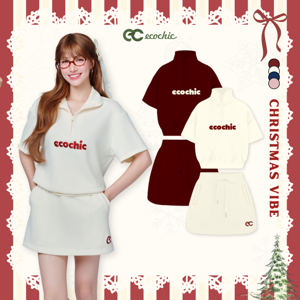 Set Bộ Váy ECOCHIC x HÒA MINZY SWEET LUX SET Áo Crop Halfzip Phối Chân Váy Chất Liệu Cao Cấp Mềm Mịn