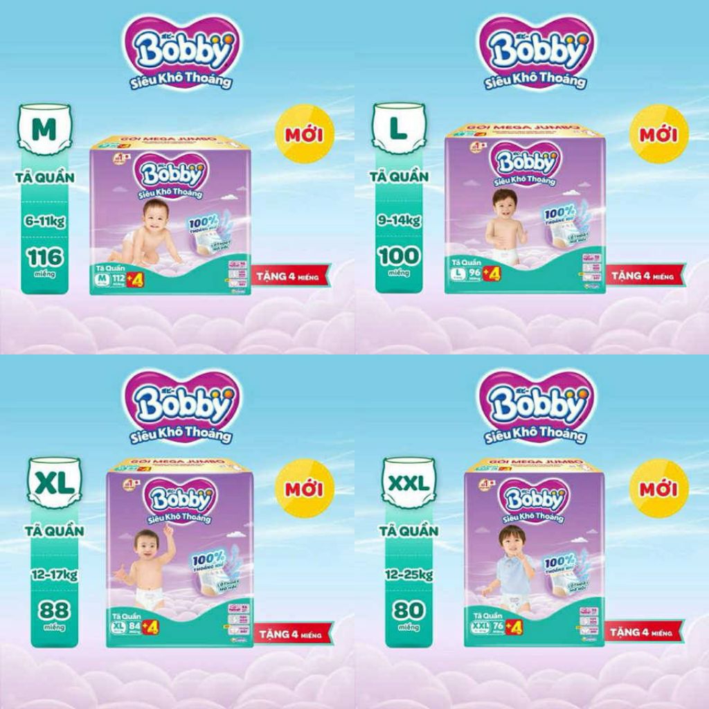 [Mẫu mới] Tã quần Bobby Mega Jumbo  M112/L96/XL84/XXL76 mới