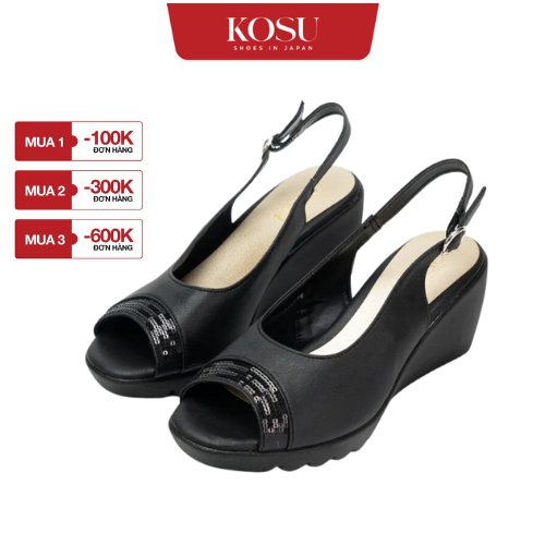 Sandal đế xuồng KOSU cao 8cm, giày đính Sequin Nhật Bản nhẹ êm bền đẹp 24011