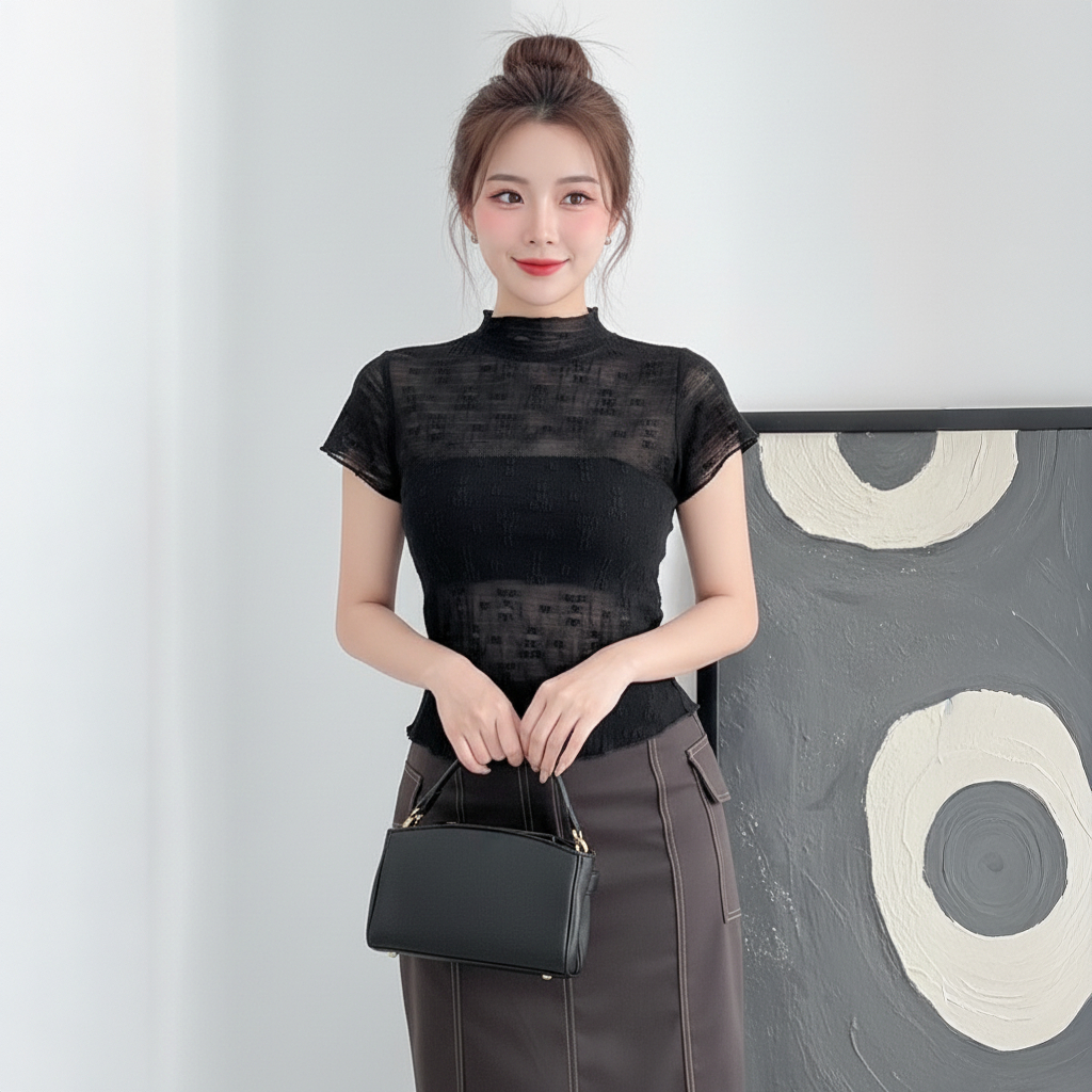Áo Kiểu Ren Hoa Tay Ngắn DaaLaa Store Phong Cách Xuyên Thấu A5849