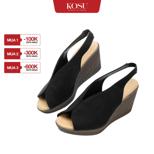 Sandal đế xuồng da lộn Kosu 8cm K-25M37, xăng đan đế xuồng  Slingback nhẹ, êm chính hãng Nhật Bản