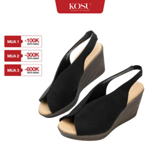 Sandal đế xuồng da lộn Kosu 8cm K-25M37, xăng đan đế xuồng  Slingback nhẹ, êm chính hãng Nhật Bản