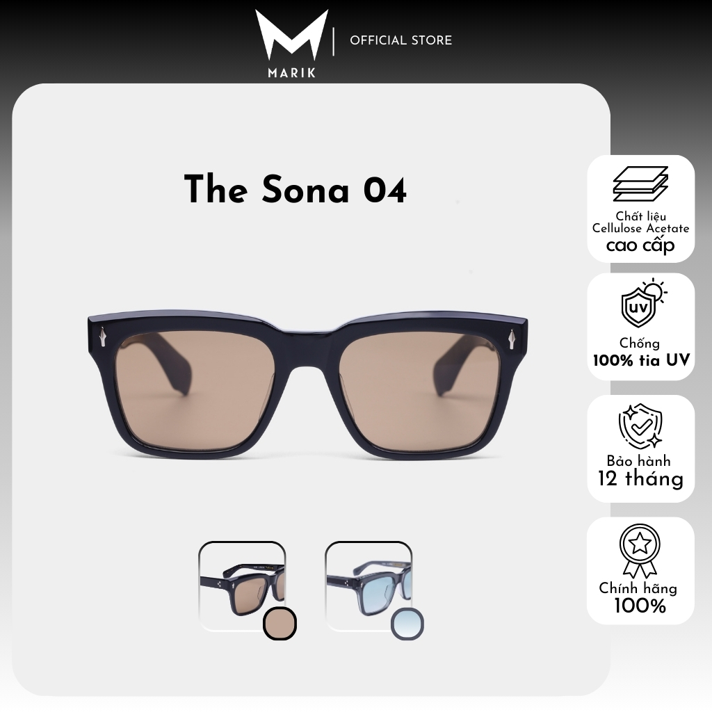 Kính râm thời trang MARIK The Sona 04 dáng vuông mảnh xanh nâu vintage Acetate cao cấp chống tia UV