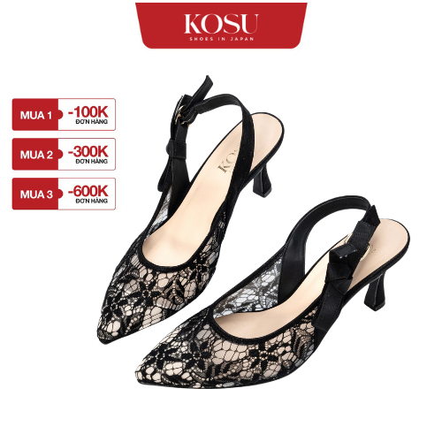Giày cao gót phối ren Kosu Miya 7cm K-25030, giày công sở nữ thanh lịch, êm chân chính hãng Nhật Bản