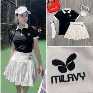  Bộ Váy Thể Thao MILAVY Chơi Pickleball Cầu Lông Tennis Golf Váy Xếp Ly Kèm Áo Polo Khoá Kéo Vải Thun Xịn Đẹp - BML13 