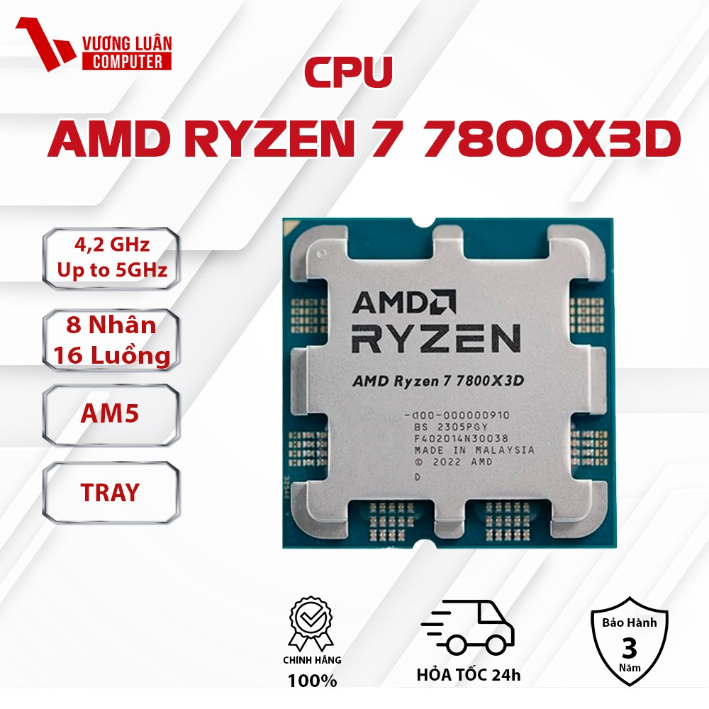 CPU AMD Ryzen 7 7800x3D (AM5, Up to 5.00 GHz, 8C 16T, 96MB) Tray New
