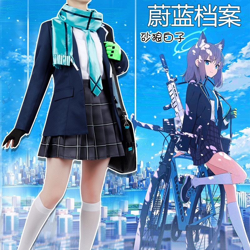 Blue Archive Sunaokami Shiroko Cosplay Costume Wig Ears Các bộ phim hoạt hình đầy đủ JK váy trường đ
