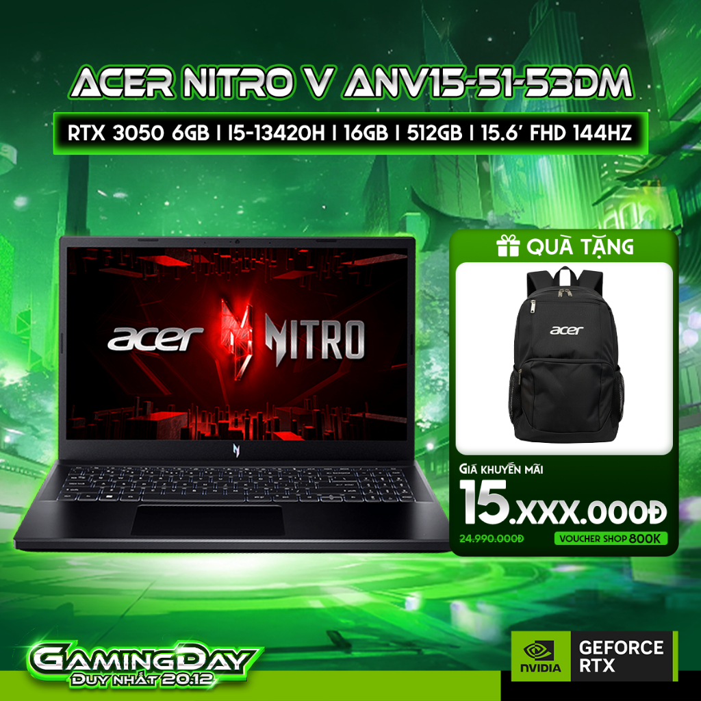 Laptop Gaming Acer Nitro V ANV15-51-53DM Card đồ họa GeForce RTX™ 3050 6GB