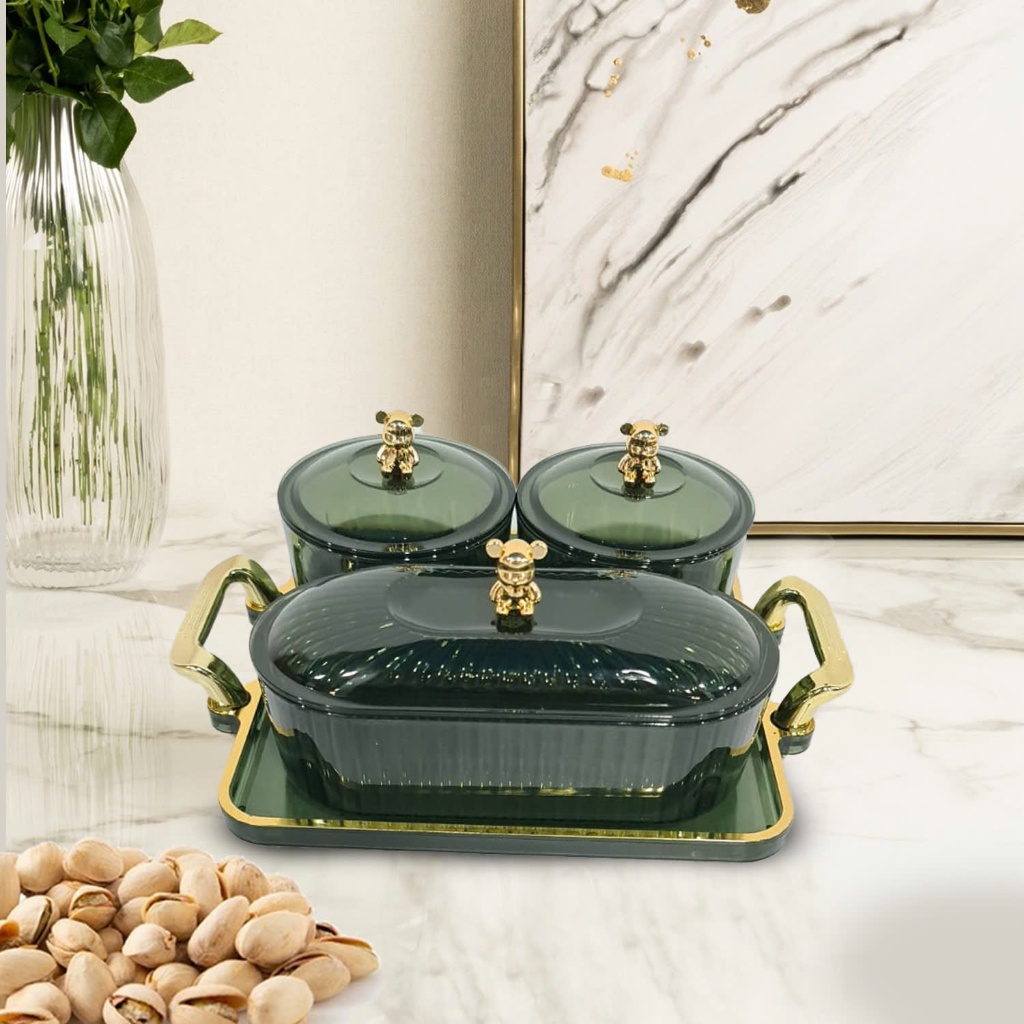 [Mẫu Mới] Khay Mứt Tết Acrylic Sang Trọng - Khay Đựng Bánh Kẹo Bắc Âu 3 Hũ Cao Cấp kèm khay - HomePl