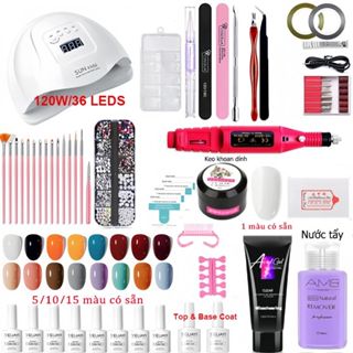  Combo làm nail Bộ làm nail tại nhà Máy mài móng Mini đèn hơ móng tay 54W 120W Dụng cụ làm móng+TOP&BASE 