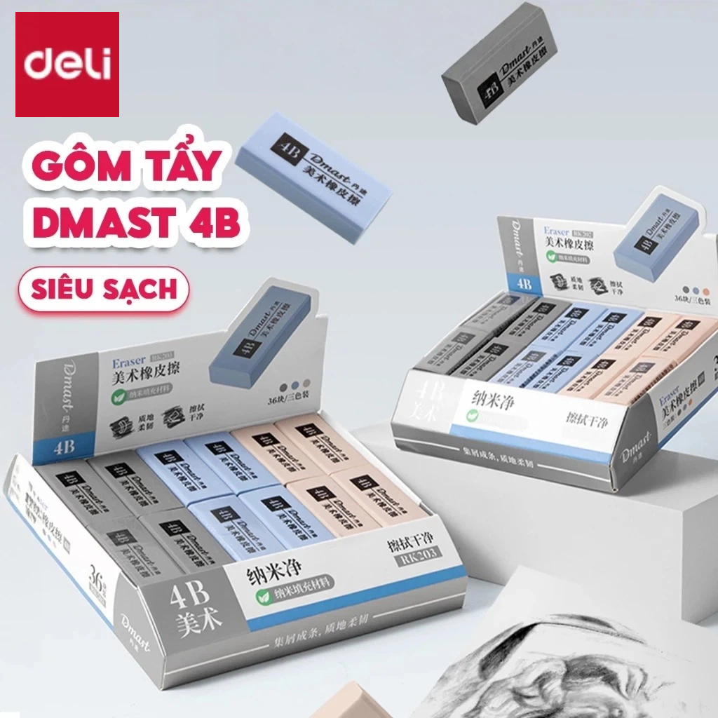 [Deli] Gôm Tẩy Chì 4B Dmast – Gôm Mỹ Thuật Cao Cấp, Tẩy Sạch, Ít Vụn, Không Mòn Giấy Cho Sinh Viên