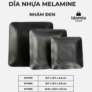 Đĩa nhựa vuông melamine đen nhám 19.7cm