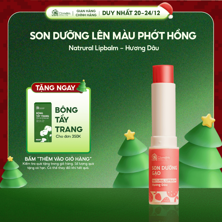  Son Dưỡng Môi Có Màu Gạo Hương Dâu Mềm Môi Chống Khô Nẻ Cỏ Mềm 3,6g 
