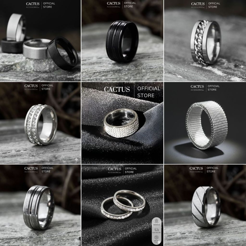 Nhẫn Titan Không Gỉ Cactus Accessories Trang Sức Nam Trơn Thiết Kế Đơn Giản Phong Cách Unisex