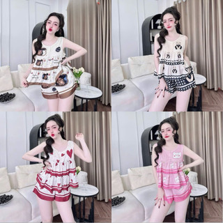  Đồ Bộ Ngủ Đùi Sát Nách K3 BabyDoll Cực Xinh  Chất Lụa Latin Mát Mịn Họa Tiết Trẻ Trung Pyjama Nàng 
