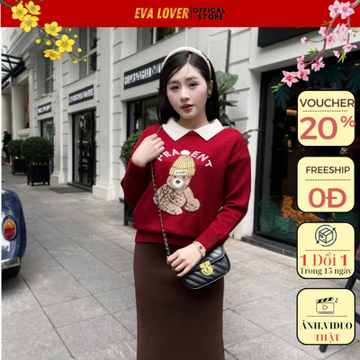 Áo len nữ Evalover mã 1012 phối cổ đức  chất len ép dầy dăn, free size kiểu dáng dễ mặc