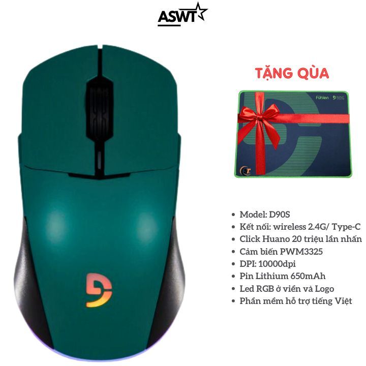 Chuột Gaming Fuhlen D90S 2 chế độ Không dây và có dây USB - hàng chính hãng FULL VAT , chuột không d